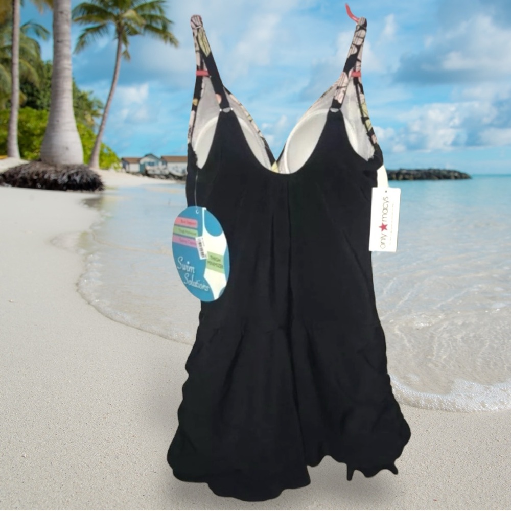 *NWT* Swim Solutions Villa Floral Criss Cross‎ Control Ruffle Swimsuit Size 10 - Picture 4 of 6